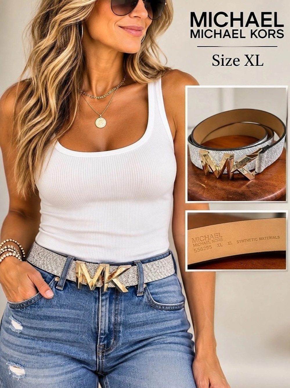 Michael Kors reversible belt in White & Brown XL